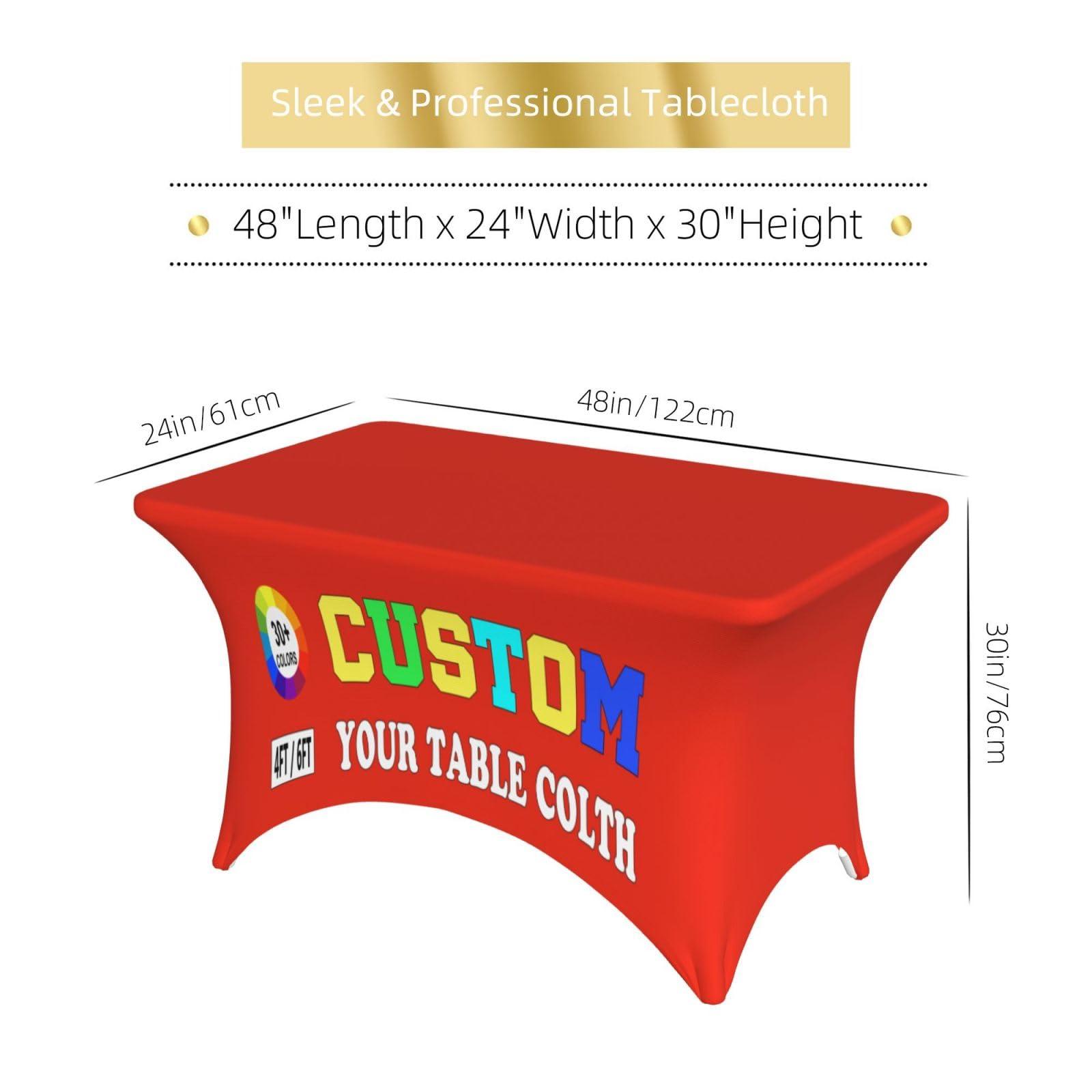 KAMXPOE KAMXPOE Custom Tablecloth with Logo, Personalized Table Cloth for Business Tradeshow Events Reception Party Birthdays Wedding Anniversary, Stretch Spandex Table Cover Decoratio, 4FT, Silver