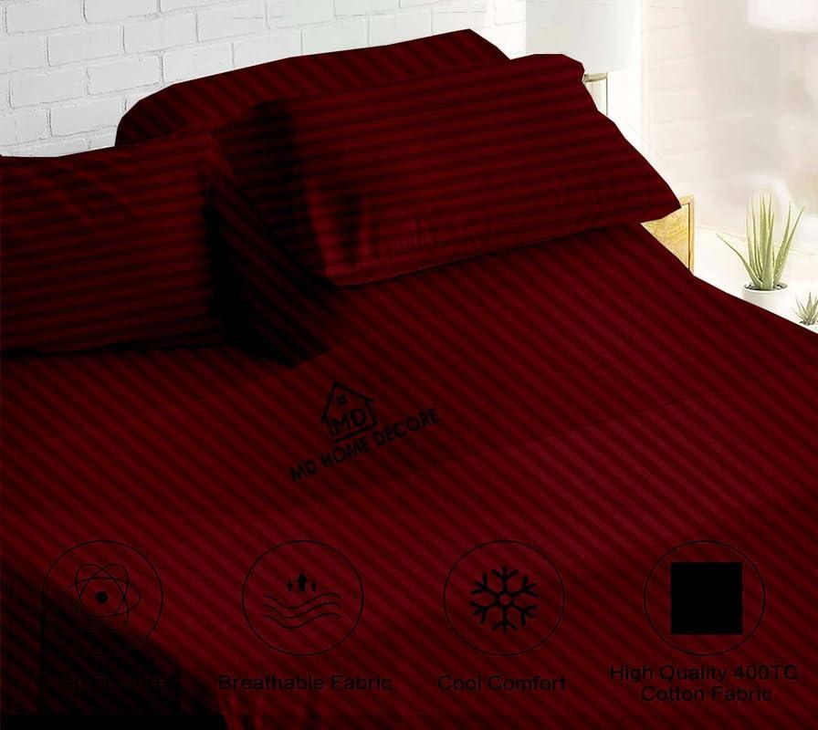 MD Home Decore Egyptian Cotton Split Queen Sheet Set - 7 Piece Set - Burgundy Stripe Sheets - Extra Deep Pockets - Adjustable Bed Compatible