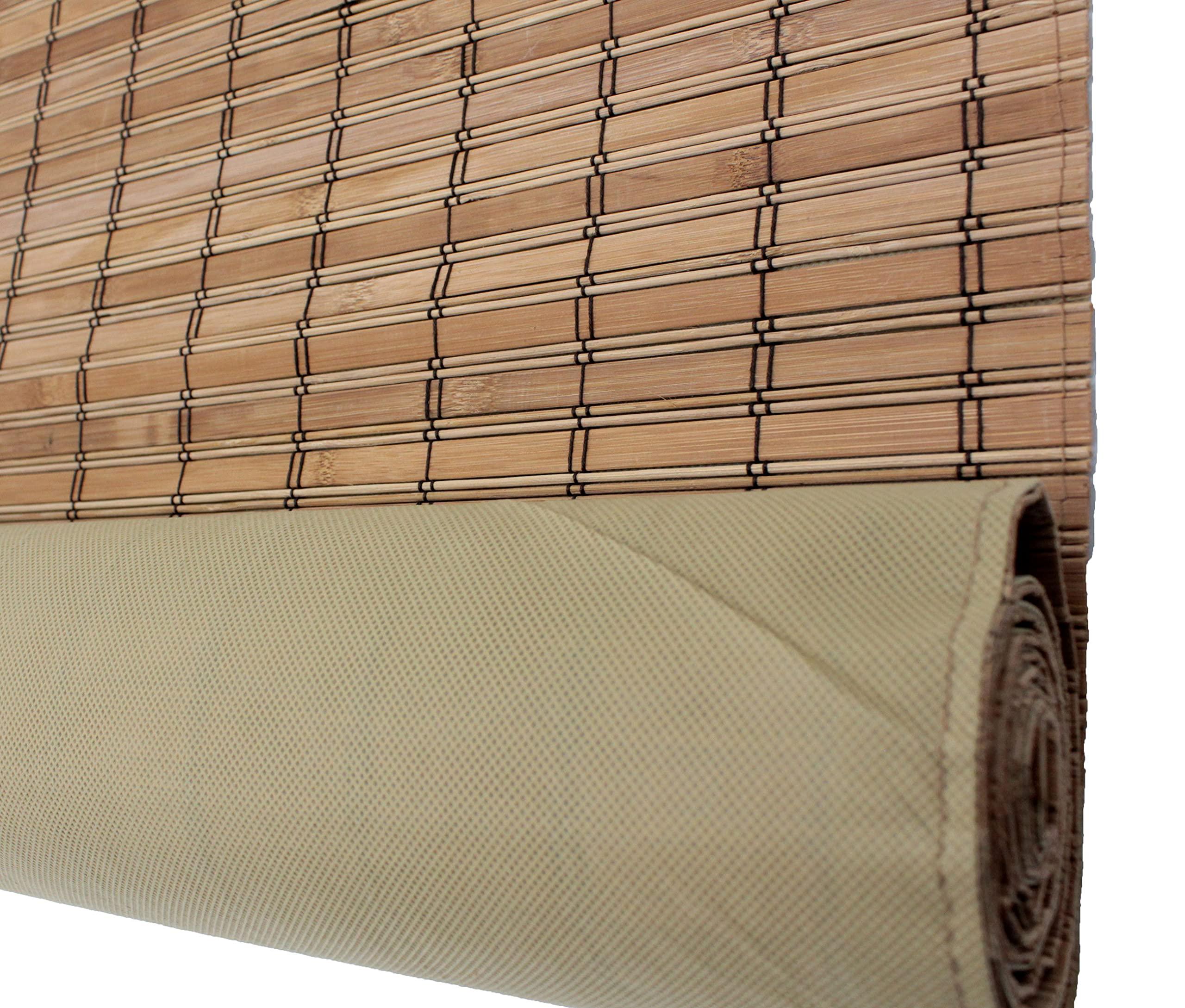 Seta Direct Seta Direct, Brown Cordless Bamboo Slat Roll Up Blind with Privacy Backer Liner - 60-Inch Wide by 72-Inch Long