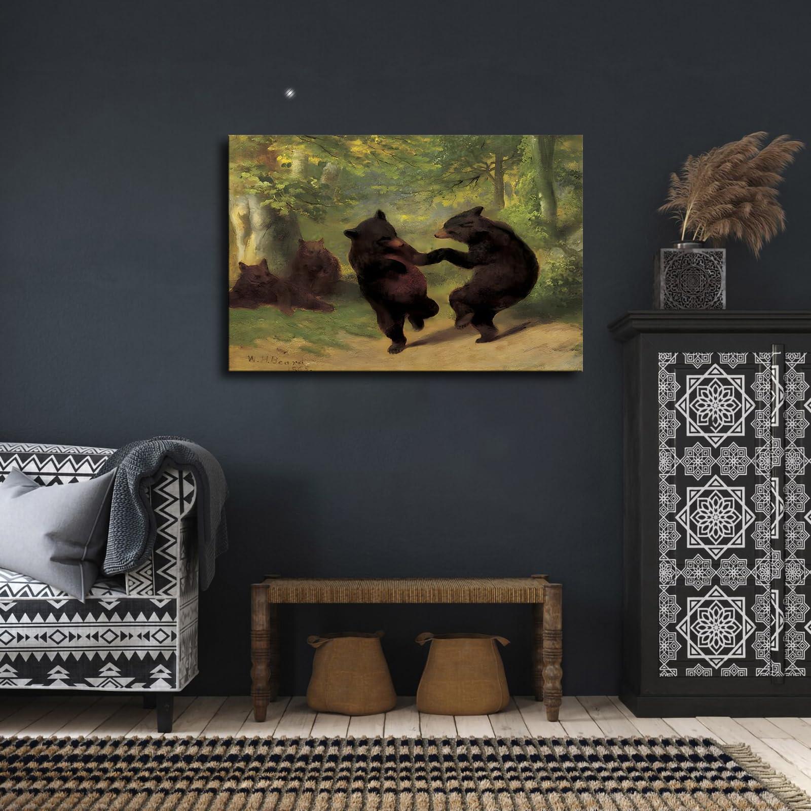 BAoce Dancing Bear Posters and Wall Art Picture Decor Canvas Prints Framed and Unframed (Framed,1624inch)