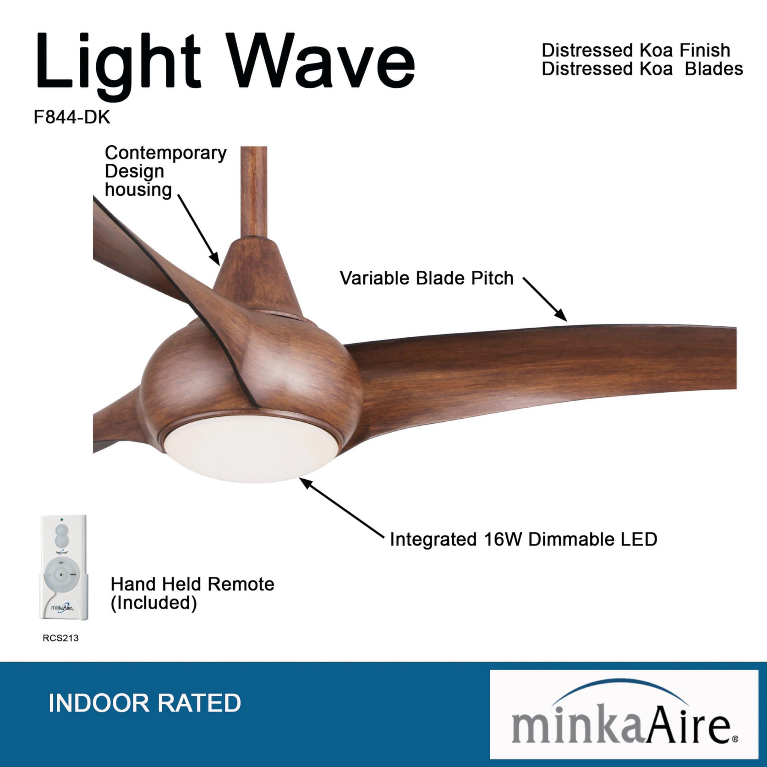 MINKA-AIRE MINKA-AIRE F844-DK Light Wave 52 Inch Ceiling Fan with LED Light Kit, Brown Distressed Koa Finish