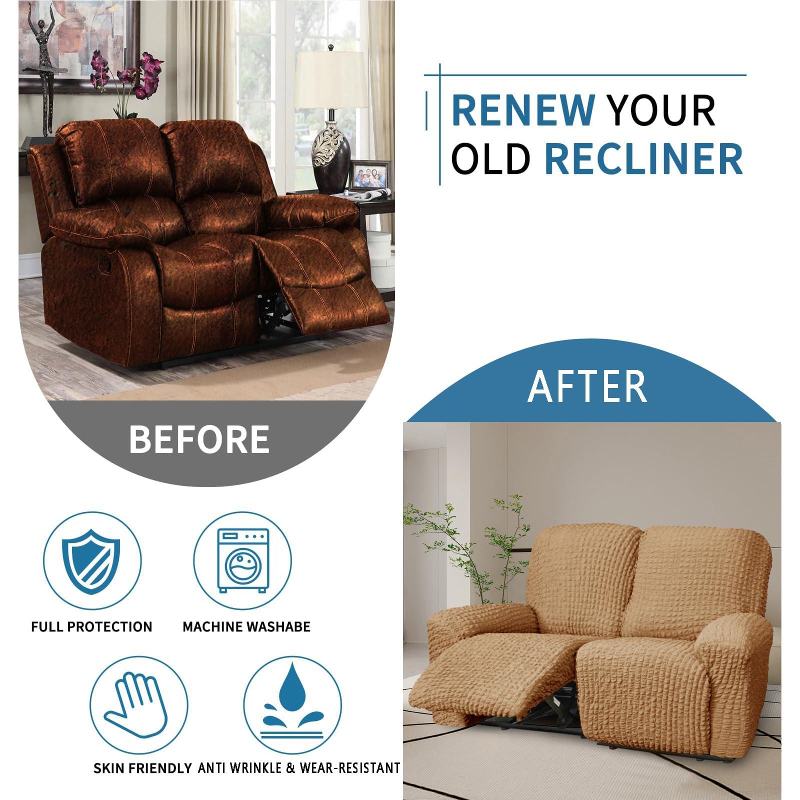 CACXKEP CACXKEP Jumbo Recliner Slipcover Electric Recliner Chair Covers Double Recliner Cover Lift Chair Covers for Electric Recliner,Almond,2