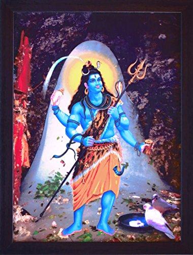 Handicraft Store Handicraft Store Shiva Standing and Coming Out from Shivling with his Weapon trishul in Hand, A Hindu Religious Painting with Frame for Hindu Religious Worship Purpose.