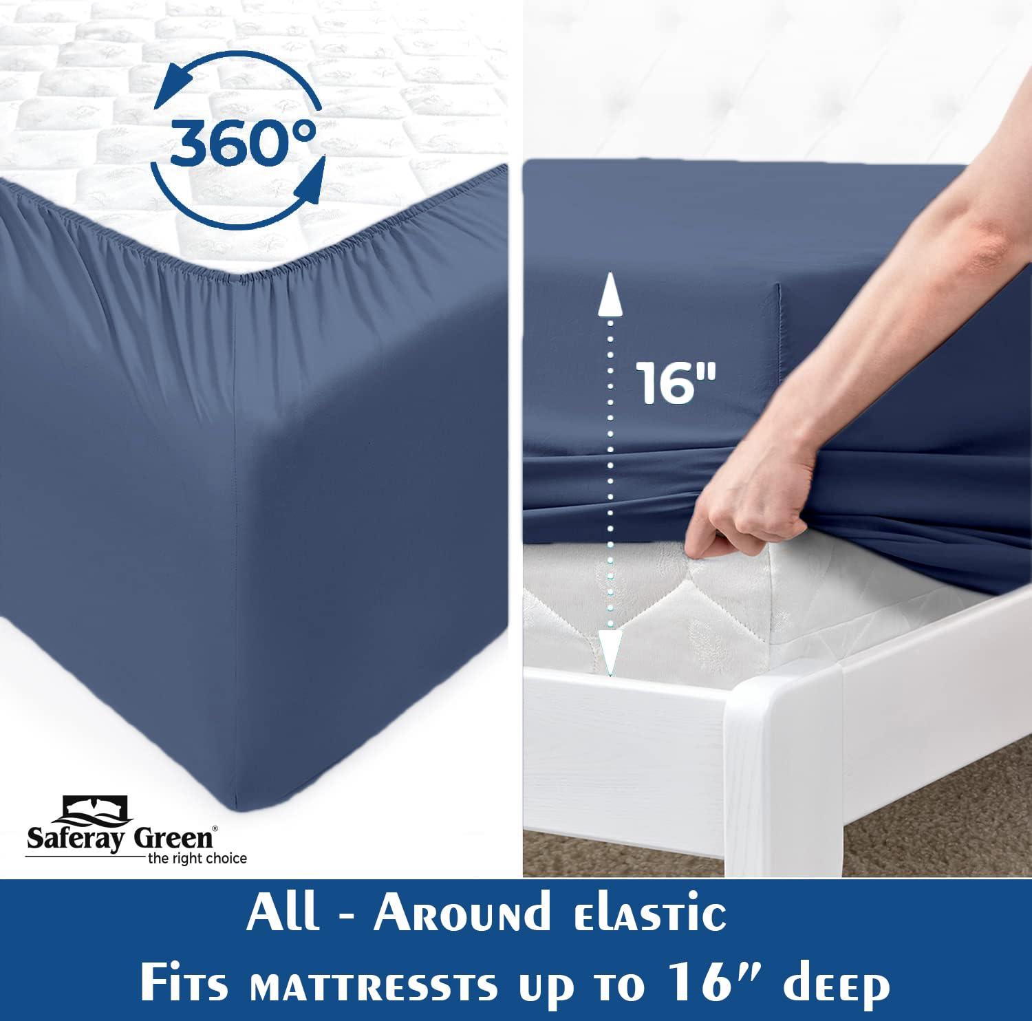 Saferay Green Saferay Green 4Pc Twin XL Size Sheet Set, 100% Organic Cotton Sheet Set, 800 Thread Count Sheets, Soft & Breathable Sheet Set, Luxury 8-12\" Deep Pocket Sheet, Hotel Quality Sheets - Steel Blue