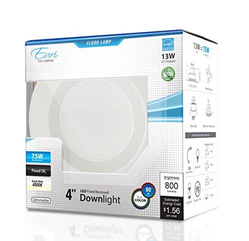 Euri Lighting Euri Lighting DLC4-1040e LED 4" Downlight, Retrofit Line, Bright White 4000K, Dimmable 13W (75W Equivalent) 800 lm 95 Degree Beam Angle, 90+ CRI, E26 Adapter, UL & Energy Star Listed, T24