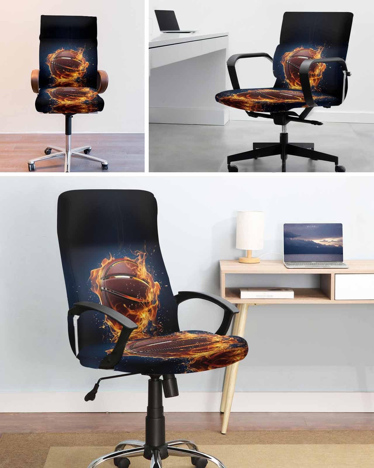 DecorLovee DecorLovee Basketball Office Chair Covers Stretchable Computer Gaming Chair Cover, Flame Basketball Modern Abstract Art Universal Desk Chair Covers Removable Rotating Chair Slipcover with Zipper, L