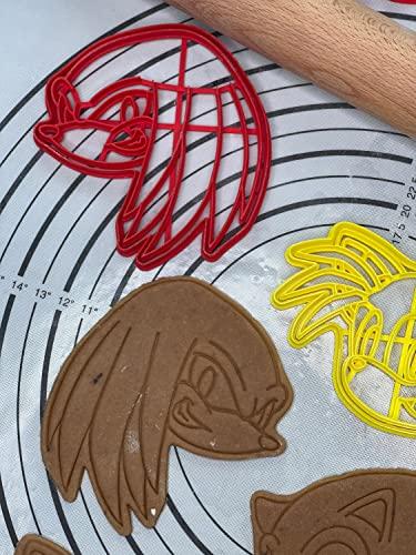 3D Kitchen Art Set of 3 Sonic Knuckles the Echidna Miles Tails Prower Head Cookie Cutters & Molds Produced by 3D Kitchen Art