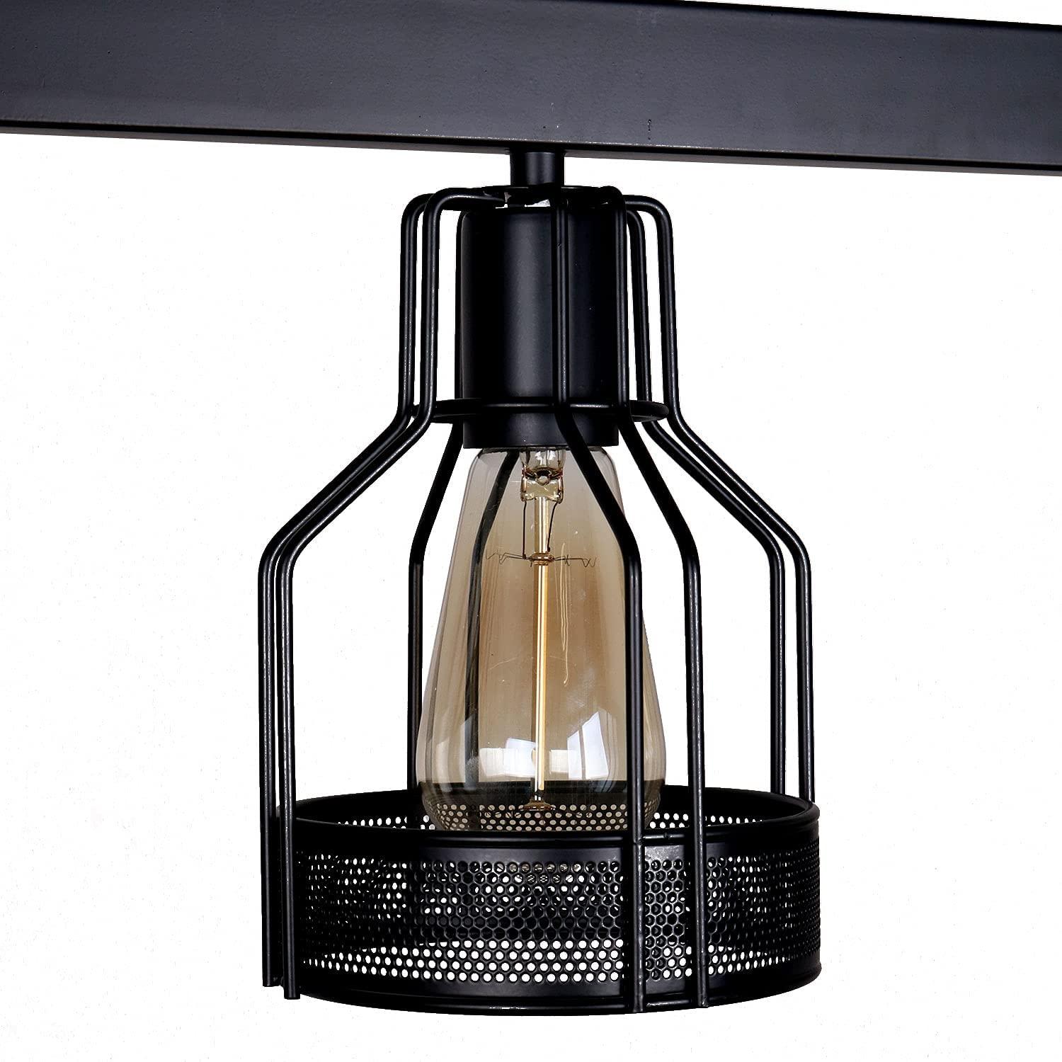 UNITARY UNITARY Farmhouse Pendant Lights Kitchen Island, Kitchen Light Fixtures, Rustic Dining Room Light Fixture with 5 E26 Bulb Sockets, Black Metal Long Pool Table Lights, Ceiling Pendant Light Fixtures