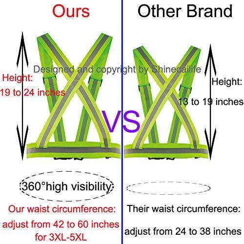 Shinecailife Shinecailife Extra Wide/Big High Visibility Safety Reflective Vest,2\" Wide Strap,0.8\" Wide Reflective Strip,Adjustable,Elastic for Safety Running,Construction,Cycling,Walking,Size 24-36(3XL-5XL)