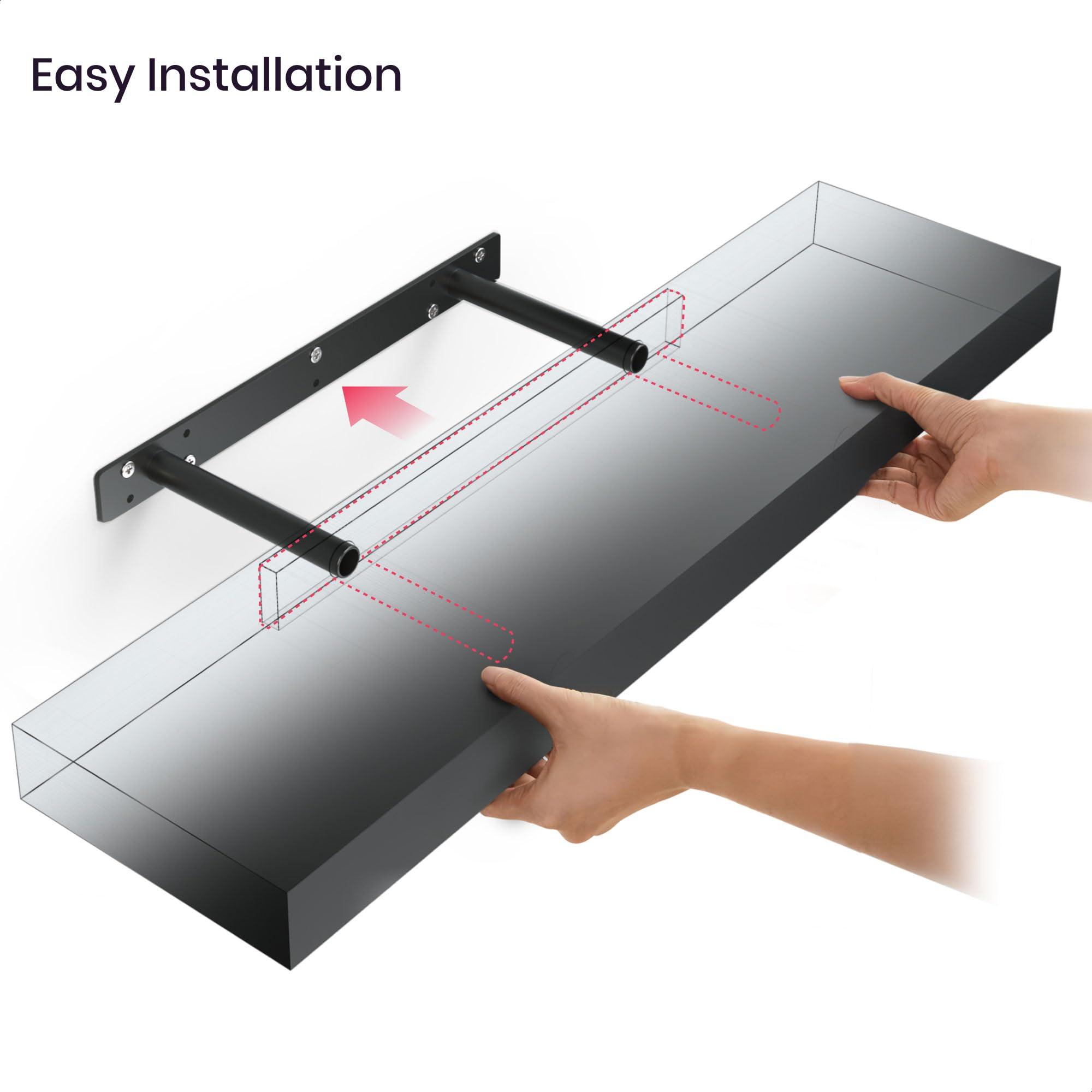 Ballucci Ballucci Floating Shelves, 36" Wood Wall Shelf Set of 2, with Invisible Brackets for Bathroom, Living Room, Bedroom, Kitchen, Nursery, 6" Deep, Black