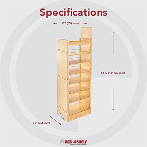Rev-A-Shelf Rev-A-Shelf 448-TP58-14-1 Full Extension 6 Shelf Cabinet Pantry Drawer Organizer with Soft Close, Adjustable Shelves, and Chrome Rails, Natural Maple