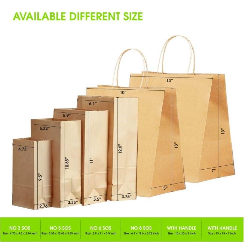 Excellent Packaging & Printing Inc Excellent 200 Pack Brown Paper Bags, 8Lbs Capacity Medium Kraft Paper Lunch Bags, Paper Grocery Bags Bulk, Storage Bags for Party Favor, Snacks, Crafts, Lunch (5.9\"x3.5\"x11\")