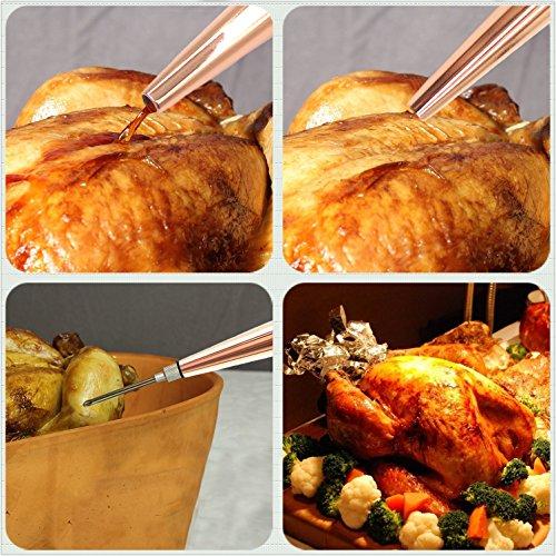 KAYCROWN KAYCROWN Best Utensils Stainless Steel Turkey Baster Commercial Grade Quality FDA Silicone Bulb Including Marinade Injector Needle and Brush for Easy Clean Up, Rose Gold