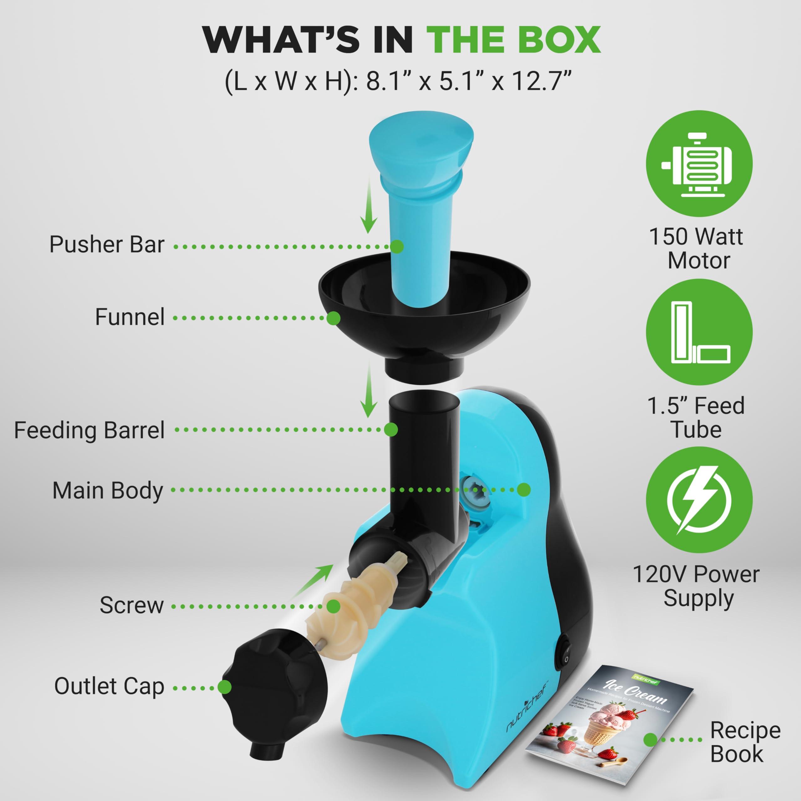 NutriChef NutriChef Electric Frozen Fruit Dessert Maker - Fruit Sorbet Machine - Make Ice Cream, Dessert, Gelato, Smoothies, Slushies & Frozen Yogurt - Includes Food Plunger & Recipe Book - Blue