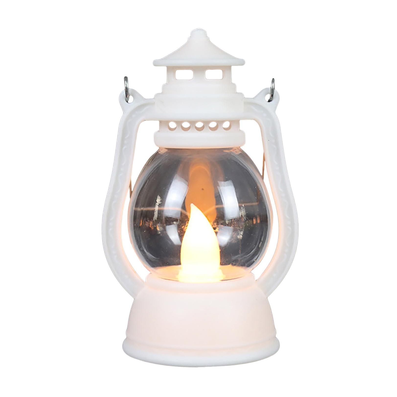 BLOWEST Vintage Lantern LED Decorative, Electric Portable Antique Oil Lamps, Flame Lantern Outdoor, Hanging Lantern Decor, Retro Rustic Glass Lantern, Battery Operated Lantern for Home, Yard, Camping (White)