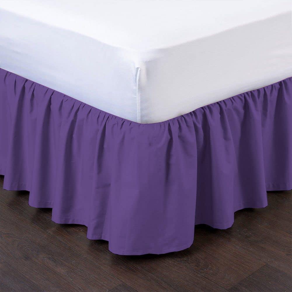 PG Beddings PG Beddings Wrap Around Ruffled Bed Skirts Easy Fit Elastic Long Fall Dust 28 Inch Deep 100% Egyptian Cotton 1000 Thread Count Twin Size Purple
