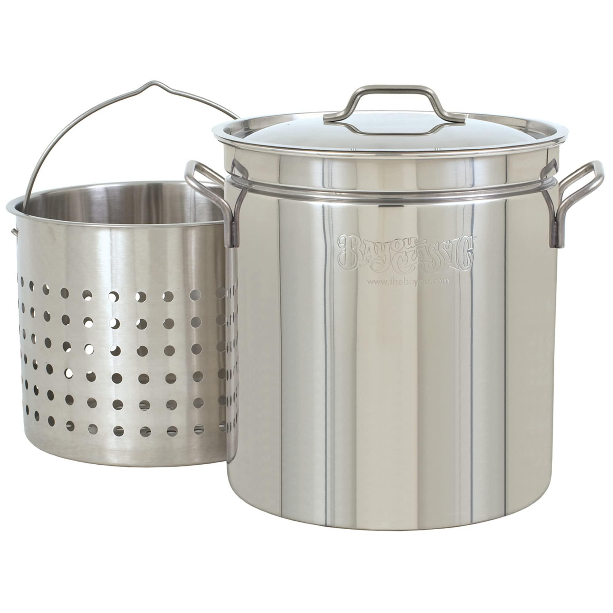 Bayou Classic Bayou Classic 1136 36-qt Stainless Stockpot w/Vented Lid and Stainless Perforated Basket Features Stainless Welded Handles Perfect For Steaming Boiling or Frying
