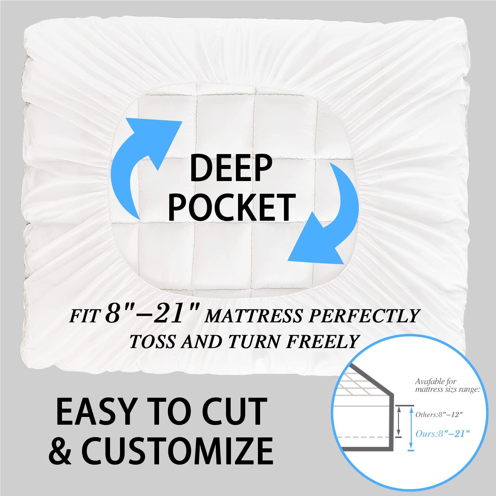 CYMULA CYMULA King Size Mattress Topper - Extra Thick Cooling Mattress Pad Cover for Back Pain - Soft Mattress Protector Firm Bed Topper Pillow Top with 8-21 Inch Deep Pocket 3D Snow Down Alternative Fill