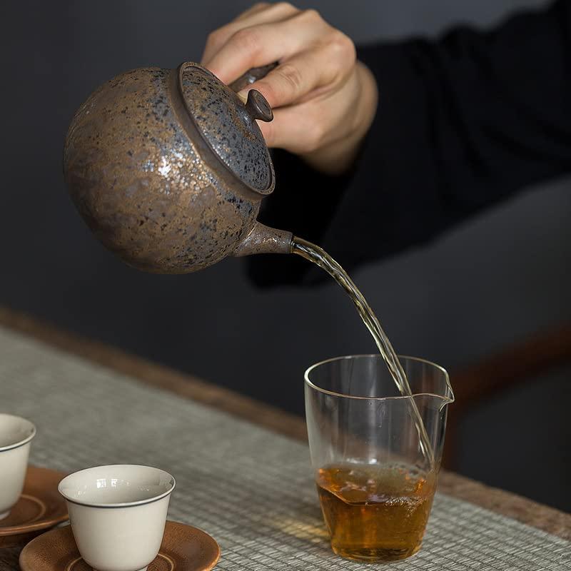 RENEESME Tea Pots For Loose Tea Retro Side Handle Pot Japanese Glaze Teapot Household Single Teapot Kung Fu Tea Set Teapot Tea Kettle Tea Infuser Pot(C)