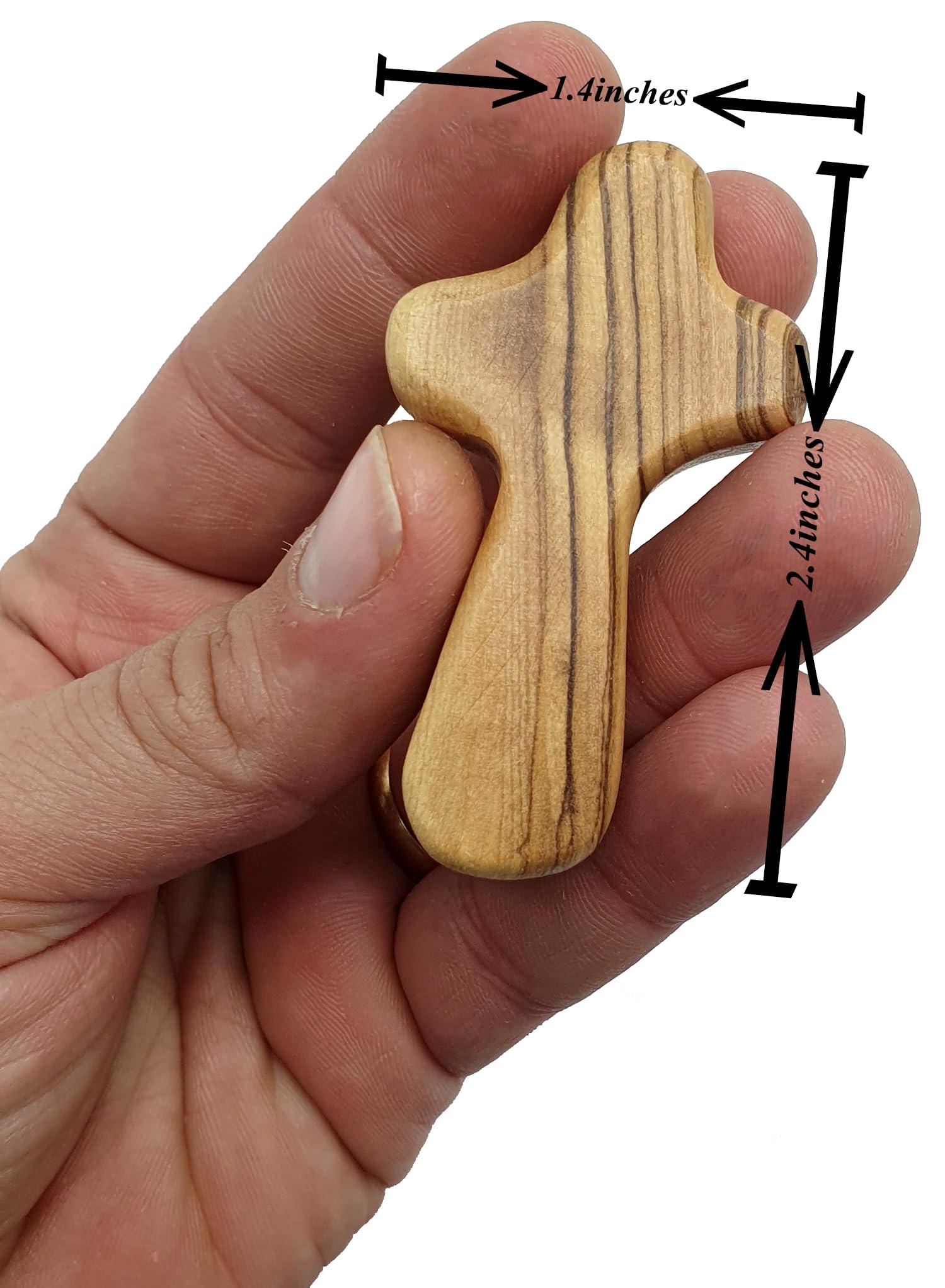 Zuluf Zuluf 100 Small Olive Wood Comfort Crosses from Bethlehem Israel | Pocket Holding Crosses | Comes With 100 Holy Land Certificates 6cm / 2.5 Inch Each Cross - CRS301