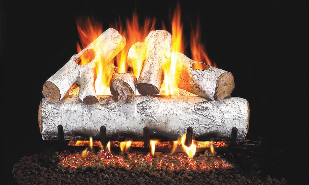AMS FIREPLACE INC. Ceramic Gas Logs | Vented | Natural Gas Only | Peterson Real Fyre | RH Peterson | with/Without Burner (Logs ONLY - NO Burner, White Birch 24" | W-24)