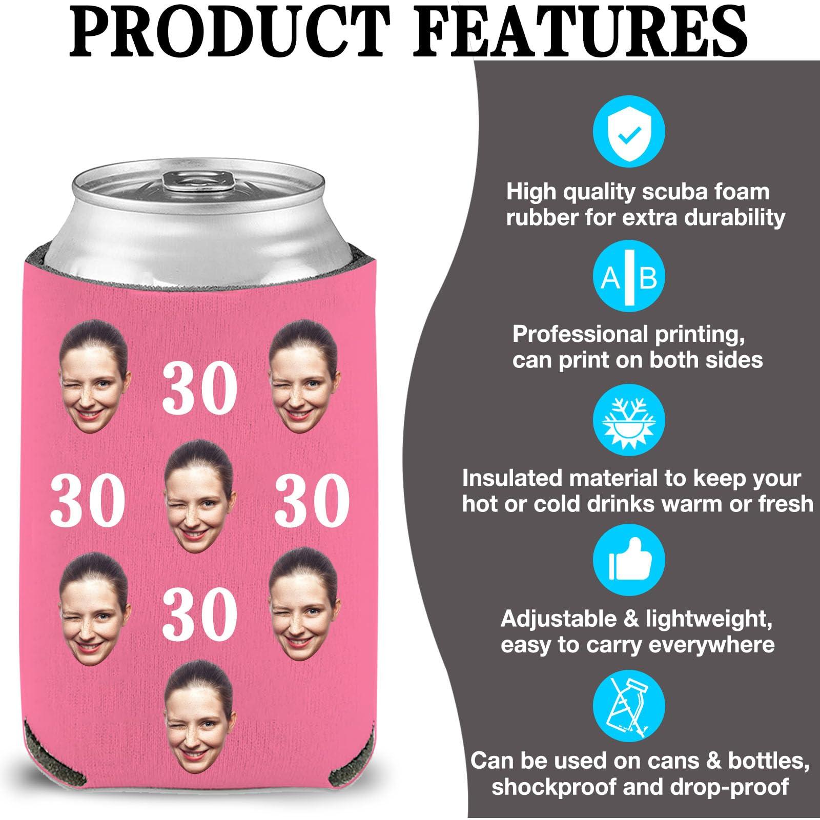 UxCaLuc Custom Can Coolers Sleeves Bulk Personalized Insulated Collapsible Drink Can Sleeve with Face Photo Image Text Gifts Wedding Birthday Party Favors 150 Pack