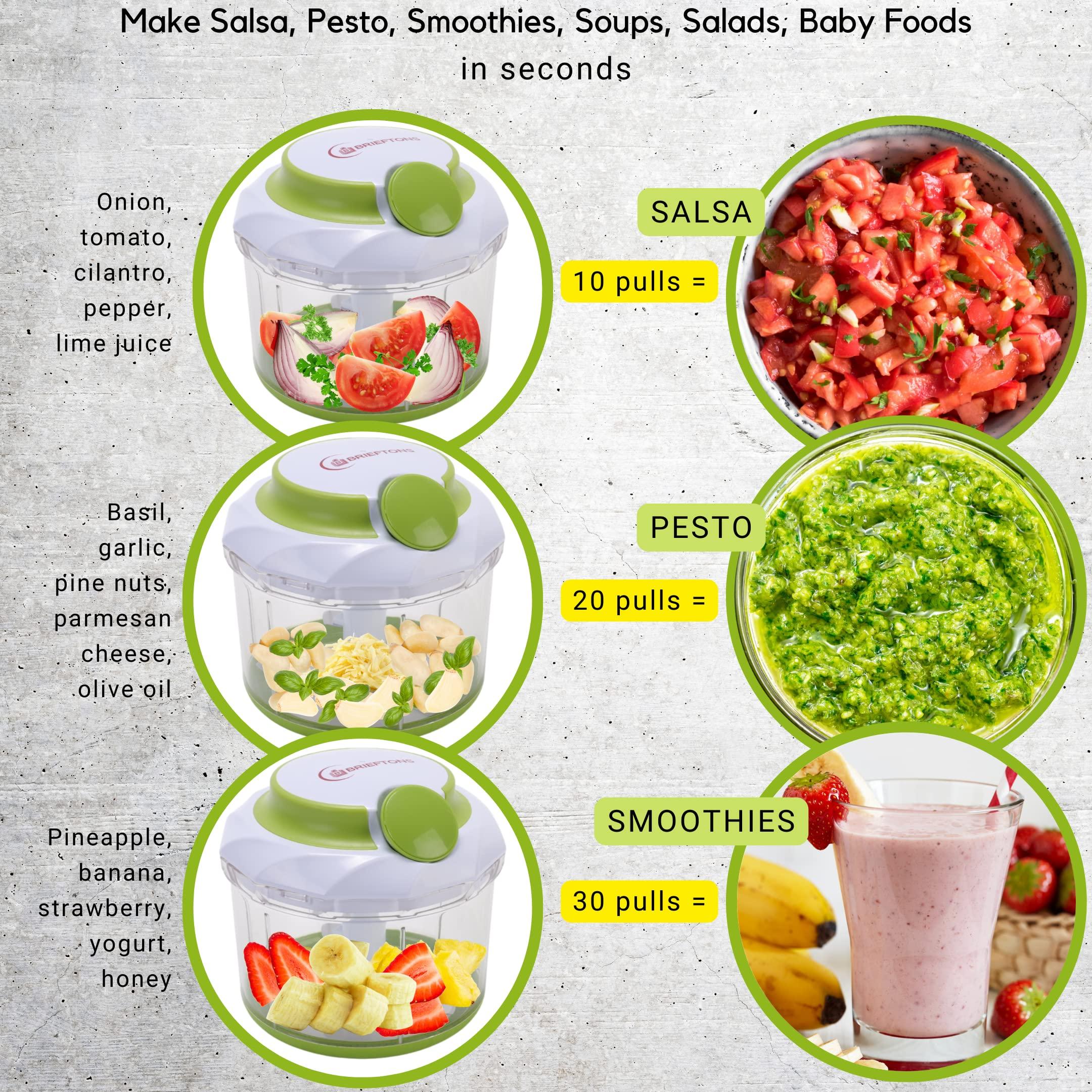 Brieftons Brieftons QuickPull Manual Food Chopper: Large 4-Cup Powerful Hand Pull Chopper/Mincer/Mixer Blender to Chop Onion, Garlic, Vegetables, Fruits, Herbs for Salsa, Salad, Pesto, Puree, Indian Cooking