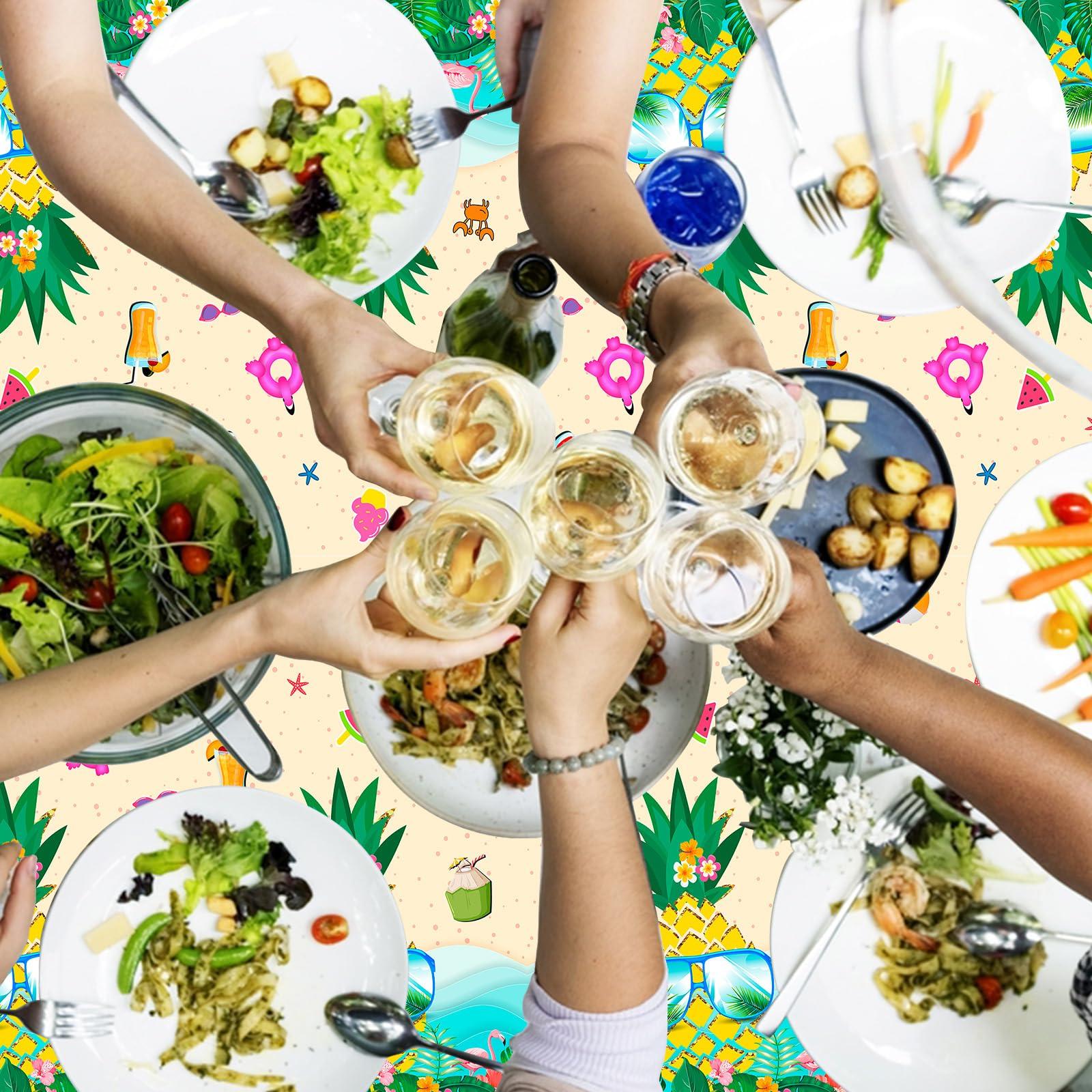 Domgoge Domgoge Hawaii Table Cloth Pineapples Flamingos Plastic Table Cover Tropical Luau Tablecloth Rectangular Tablecloths Disposable Waterproof Table Cloths for Kids Birthday Beach Party Supplies, 1pc