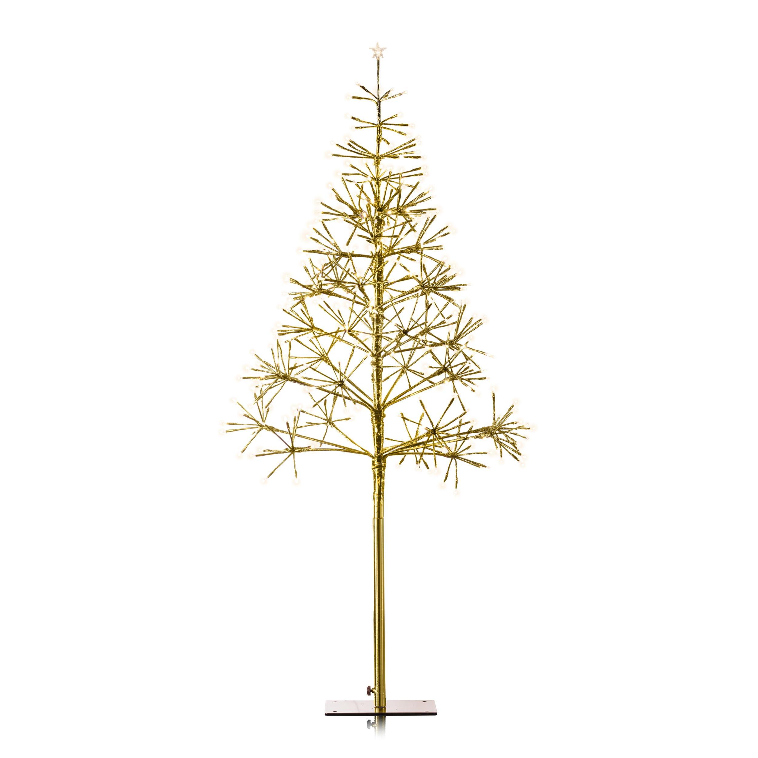 Alpine Corporation Alpine Corporation 53" H Indoor/Outdoor Artificial Christmas Tree with LED Lights, Gold, Christmas Decoration