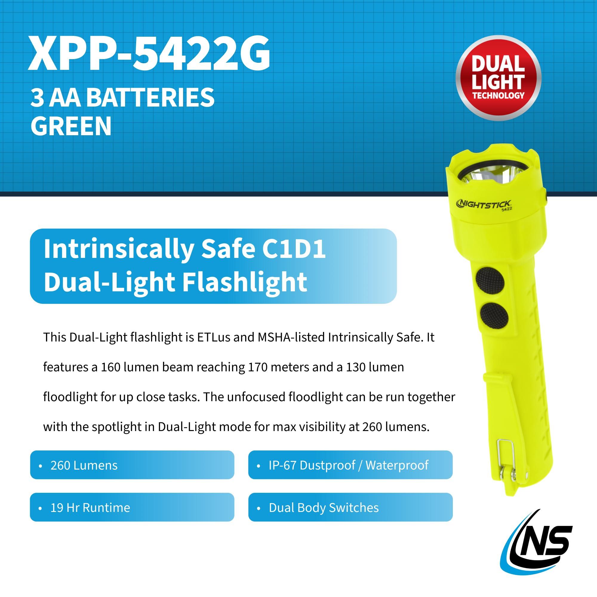 Nightstick Nightstick XPP-5422G 3 AA Intrinsically Safe Permissible Dual-Light Flashlight, Green