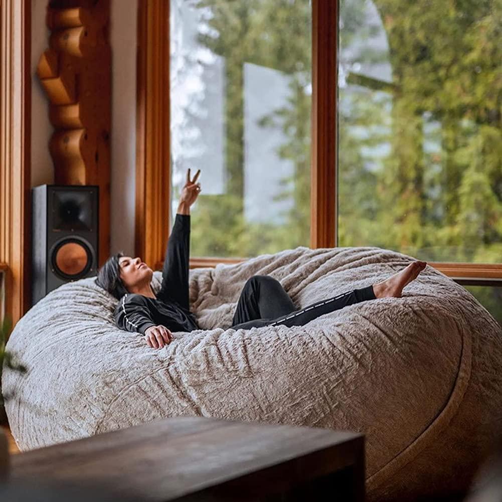 JaidWefj JaidWefj Faux Fur Bean Bag,Adults Luxurious Giant 5/6/7ft Huge Bean Bag Chair,Ultra Soft Bean Bag Chair(No Filler)