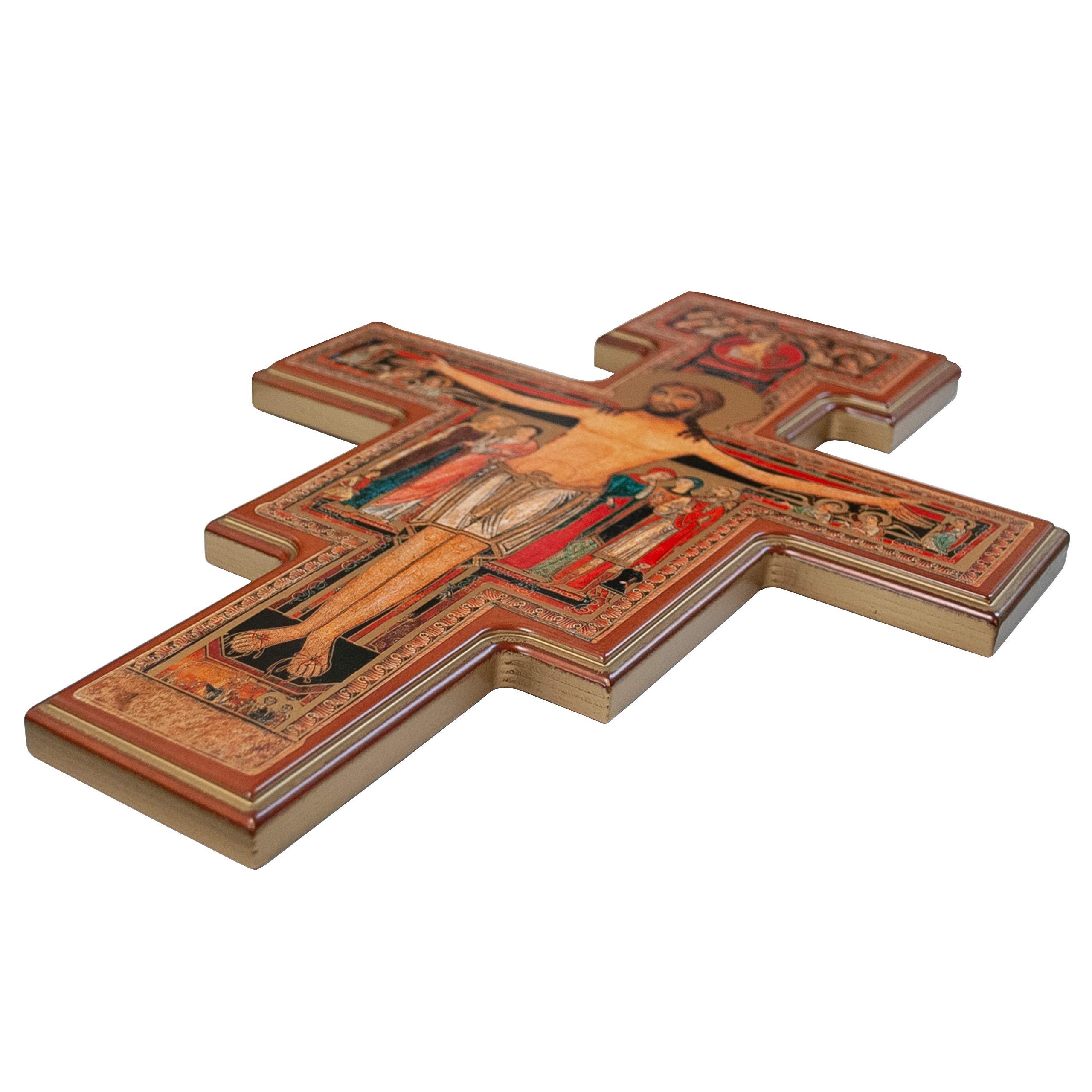 VILLAGE GIFT IMPORTERS San Damiano Cross | Large Wood Wall Cross | Beautiful Catholic Home and Office Decor | Great Wedding Gift | Franciscan Cross | Beautifully Detailed | Made in Italy