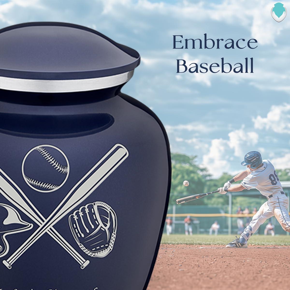 GetUrns Geturns Embrace Small Personalized Baseball Cremation Urns for Human Ashes I Cobalt Blue Funeral Urn for Men and Women with Double Side Engraving I 44 lbs
