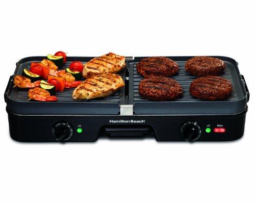 Hamilton Beach Hamilton Beach 3-in-1 Electric Indoor Grill + Griddle, 8-Serving, Reversible Nonstick Plates, 2 Cooking Zones with Adjustable Temperature (38546), Black