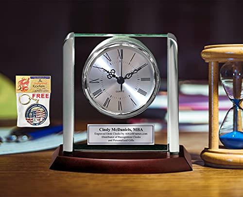 AllGiftFrames AllGiftFrames Engraved Clock with Silver Post Suspended on Acrylic Silver Engraving Plate Personalized Retirement Wedding Gift Employee Recognition Award Anniversary Service Employee Coworker Retire