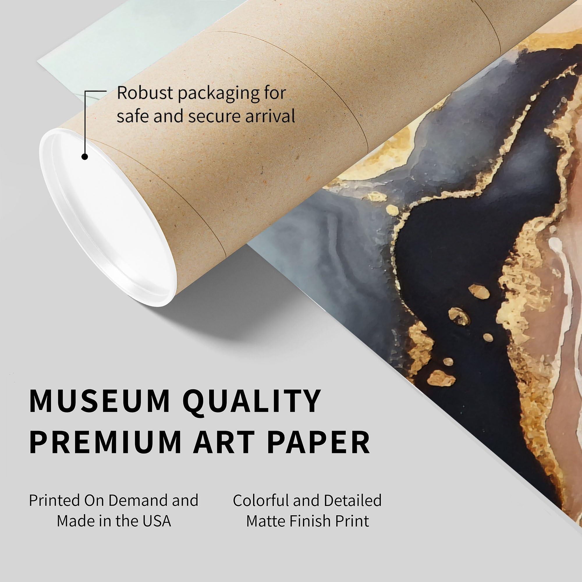 Ethan Taylor Ethan Taylor Abstract Wall Art Prints Unframed Posters \'Le Geode Modern Fractal Crystal Marble Geode\' Home Dcor for Living Room, Bedroom, Office, 36 in x 24 in, Pink, Gold