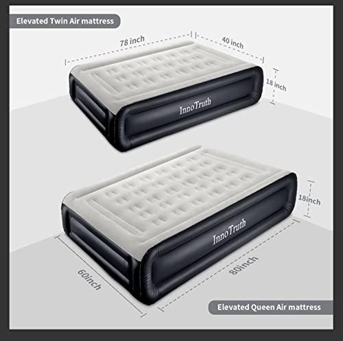InnoTruth InnoTruth Queen Air Mattress with Built-in Pump, 18in Elevated Inflatable Mattress with Carrying Bag for Home and Camping, Queen Size Blow Up Bed, Black