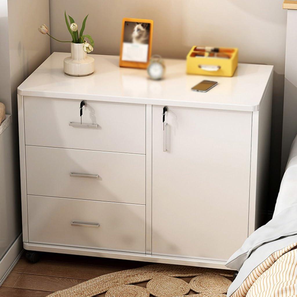 LUNIZ Modern Nightstand Bedside Table, Simple Modern Decorative Cabinet with Lock, Movable Household Drawer Storage Cabinet Bedside Table for Bedroom