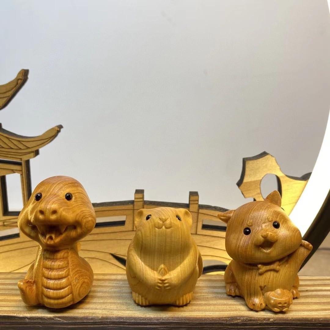 Ltahtliay Ltahtliay Wooden Animal Chinese Zodiac Figurines, Small Cute Animal Wooden Sculptures Handmade Accents Craft, Wood Craft Figurine Statue Art Small Animal for Home Office Table Decoration (1,Rat)