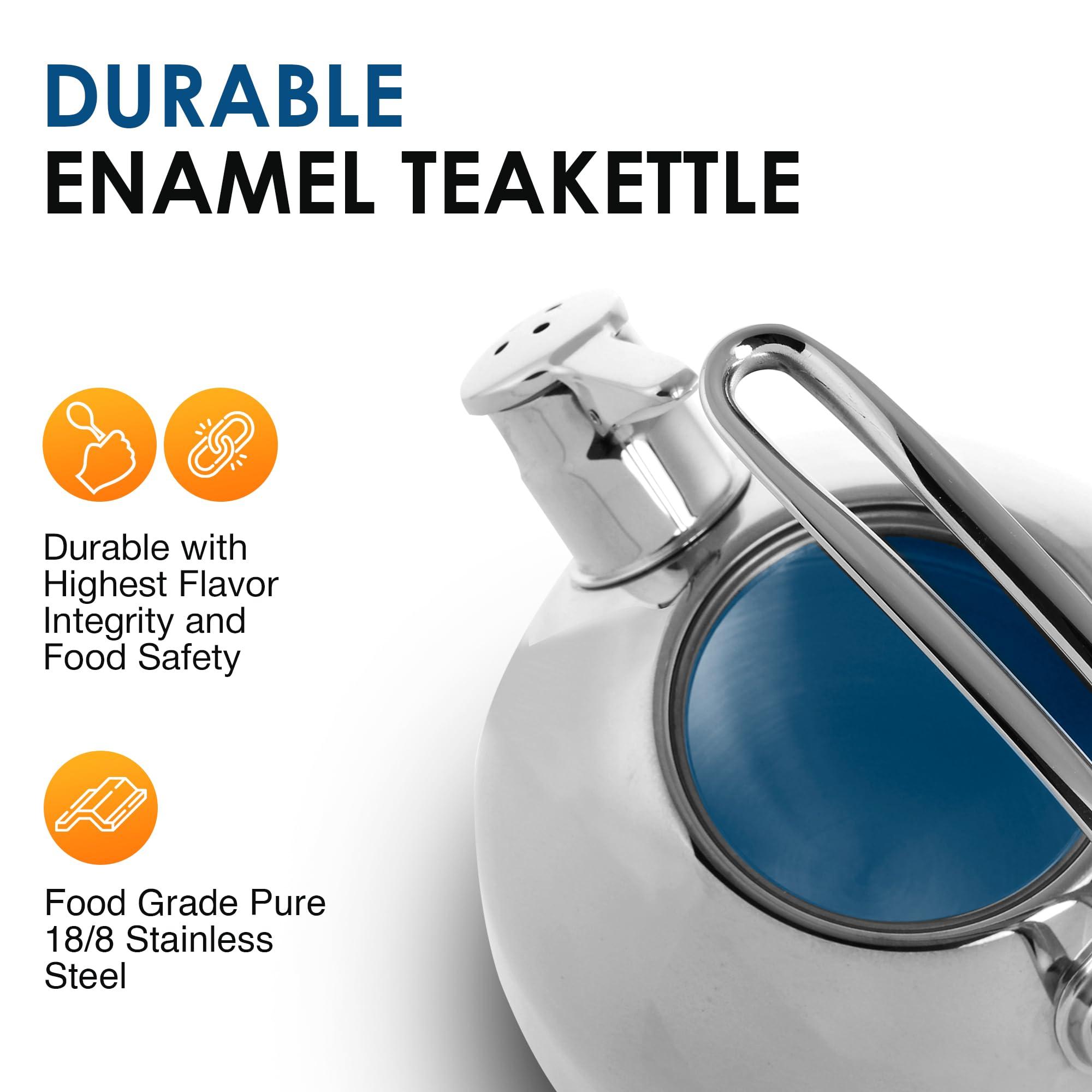 Chantal Chantal Classic Teakettle, 1.8 QT, High Grade Stainless Steel, 2-Tone Harmonica Whistle, Rapid Boil and Even Heating (Silver)