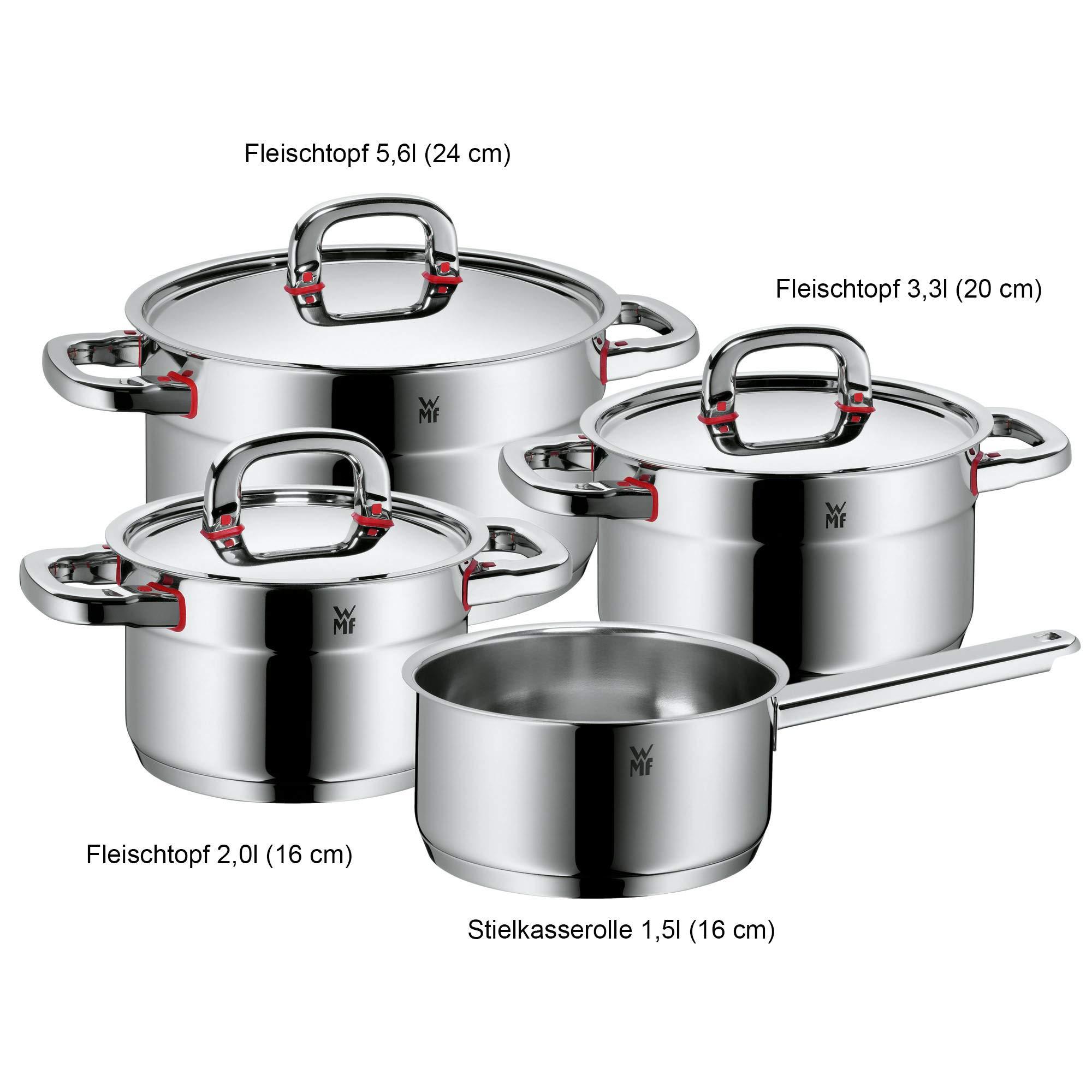 WMF WMF Pot Set 4-Piece Premium One Inside Scale Steam Vent Made in Germany Cool+ Technology Metal Lid Cromargan Stainless Steel Polished Suitable for Induction Hobs Dishwasher-Safe