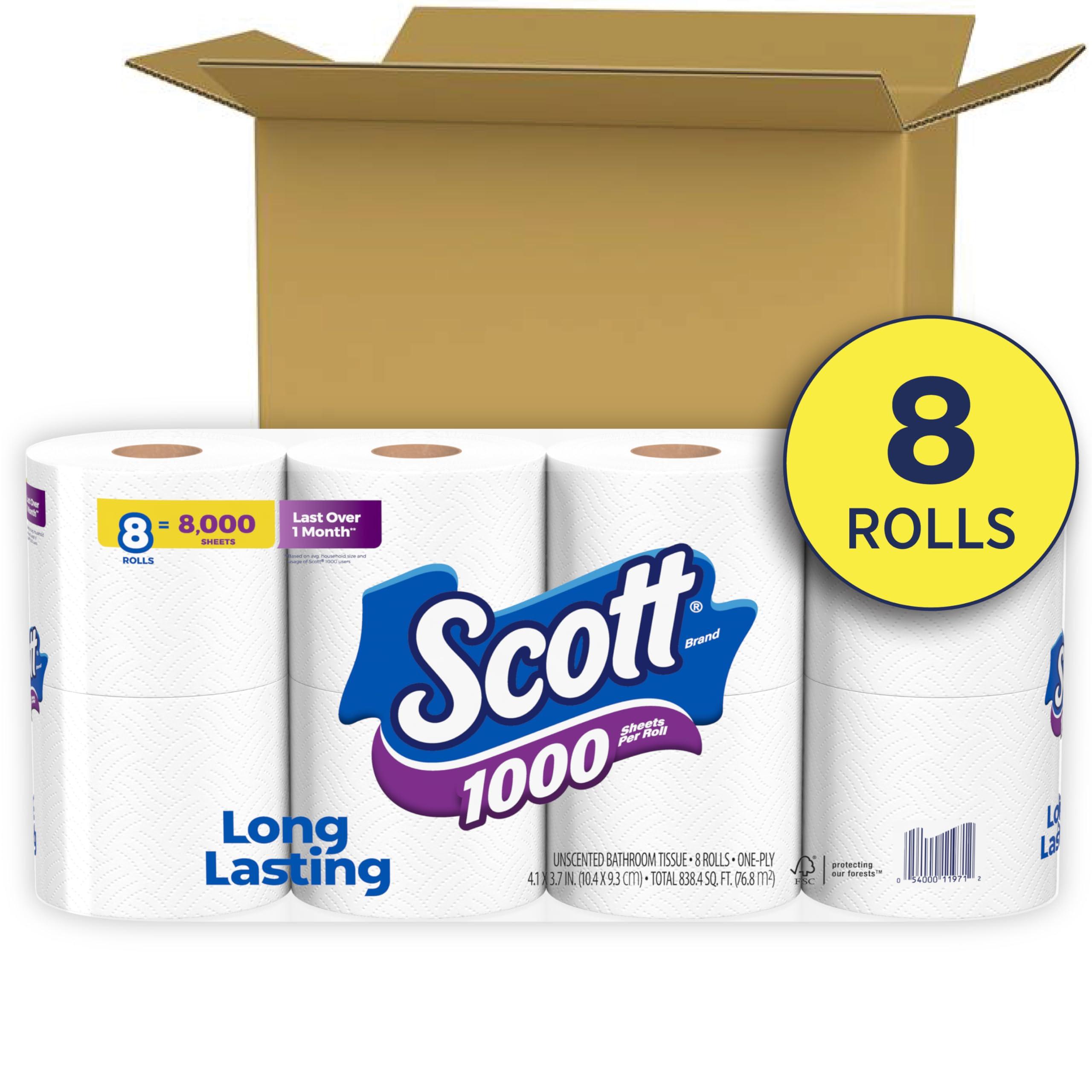 Scott Scott 1000 Toilet Paper, 8 Rolls, Septic-Safe, 1-Ply Toilet Tissue