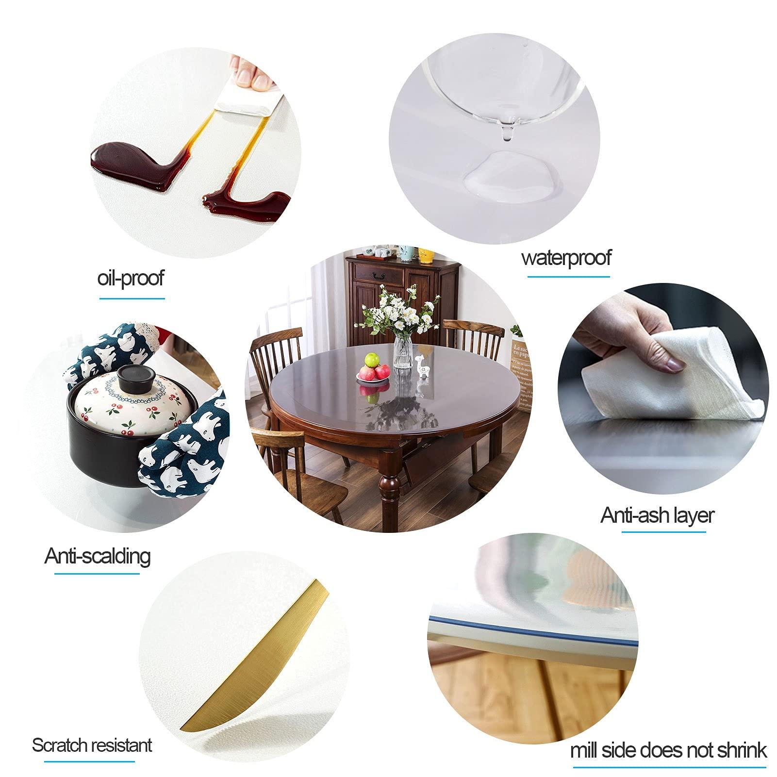 DTDMY Clear Dining Table Protector Pad Cover Plastic Kitchen Tablecloth Heat Resistant PVC Table Top Protector Round Plastic Clear Table Cloths Dining Room Table Covers Mat 2mm Thick