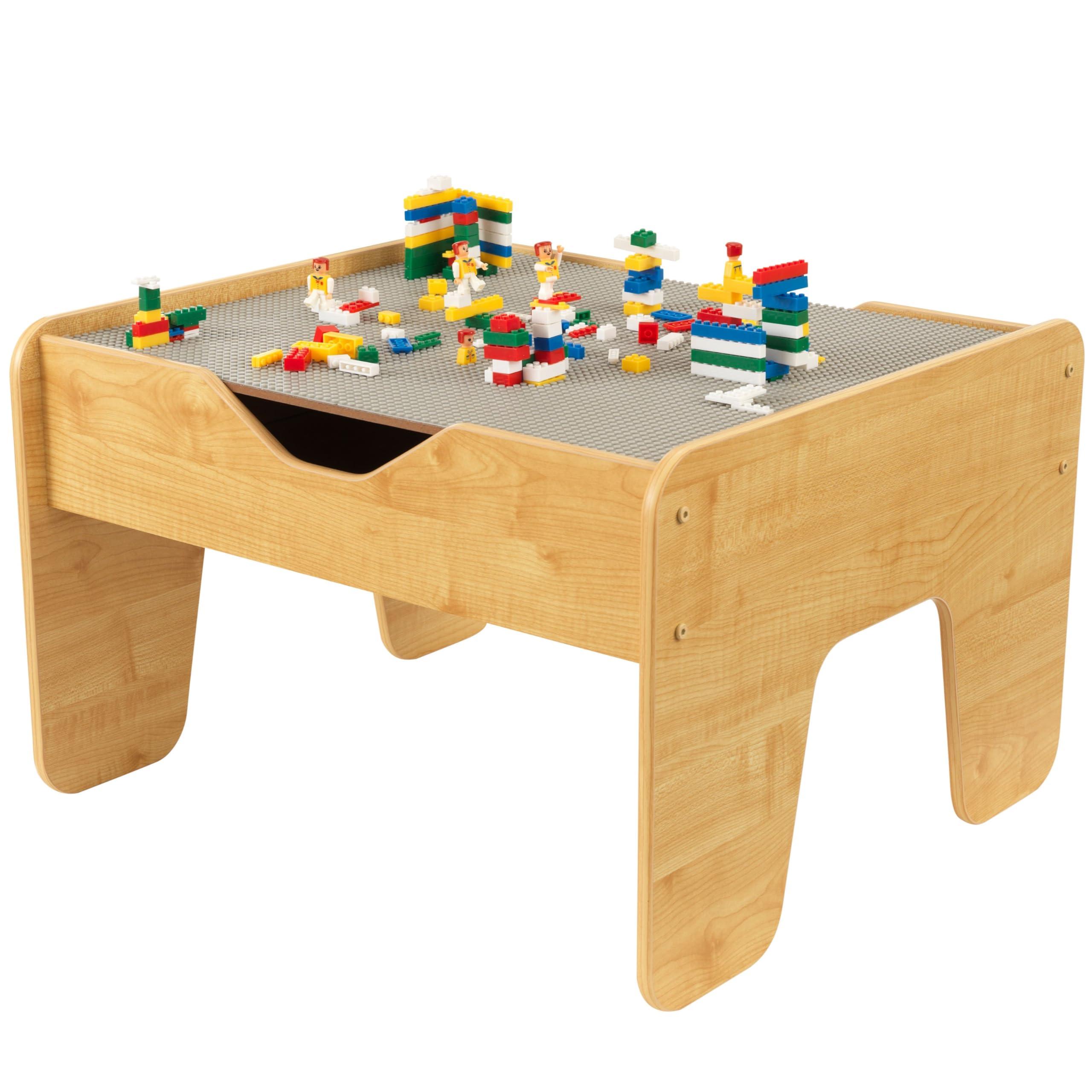 KidKraft KidKraft Reversible Wooden Activity Table with Board with 195 Building Bricks  Gray & Natural, Gift for Ages 3+