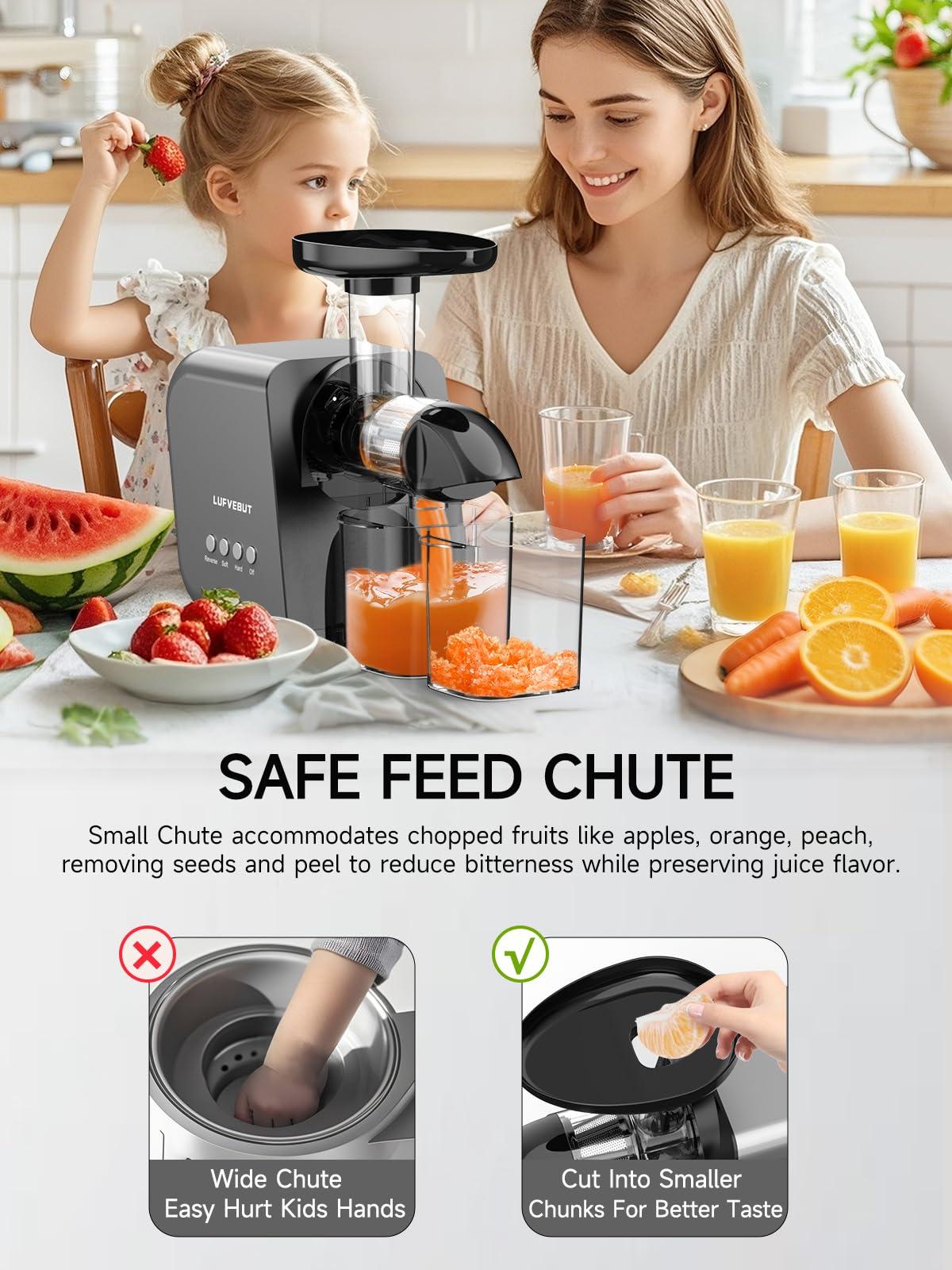 LUFVEBUT Slow Juicer Machine for Vegetables and Fruits Cold Press Masticating Juicer Extractor Celery Wheatgrass Leafy Greens Carrot Ginger Beet, Easy to Clean Juicer BPA-Free Reverse Function,Dishwasher Safe