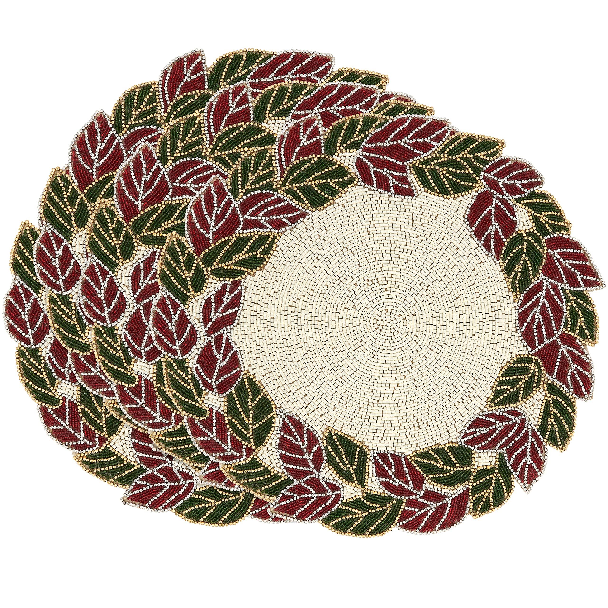 SARO LIFESTYLE Beaded Leaves Placemats (Set of 4)