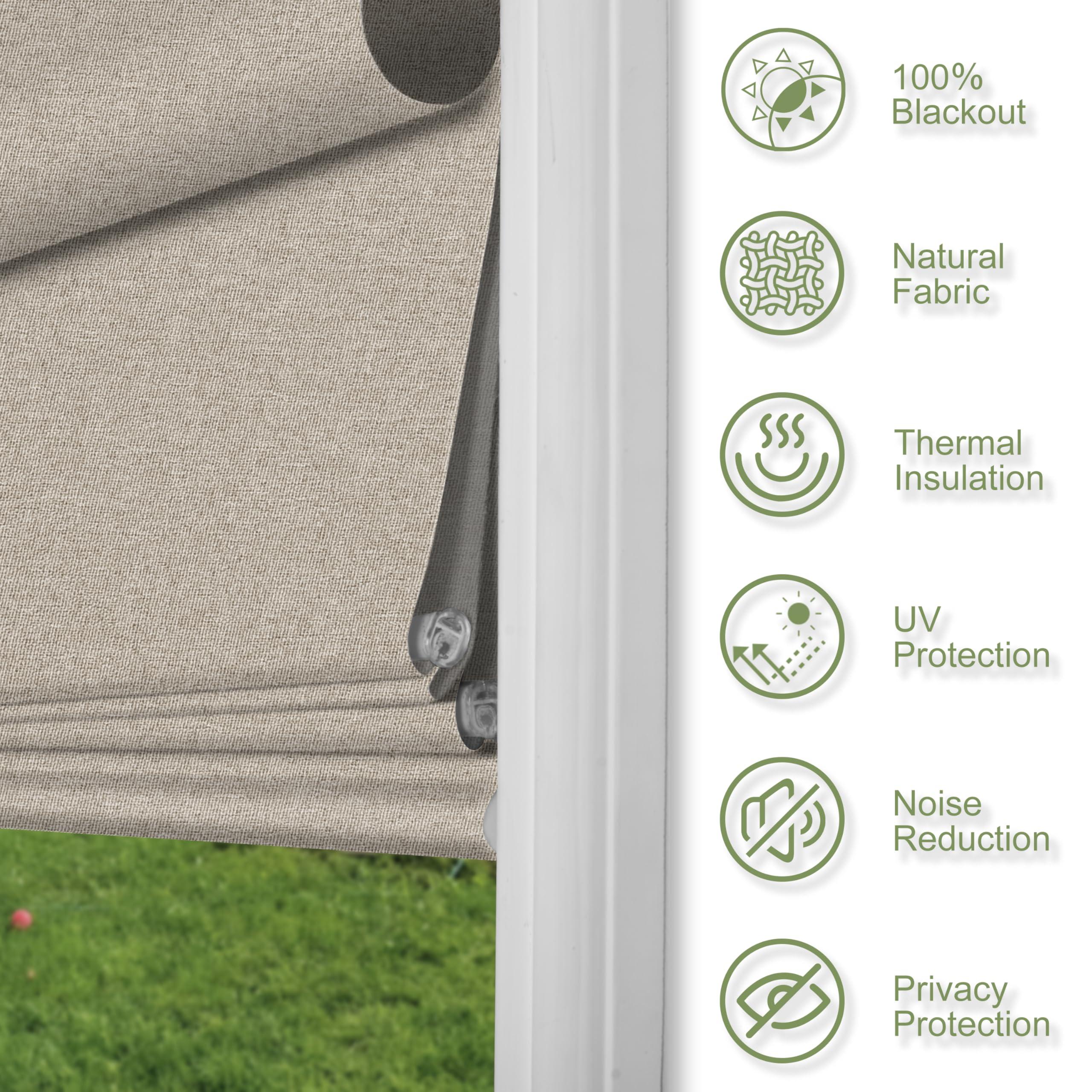 Sulugood Sulugood No Tools No Drill Cordless Blackout Roman Shades, Room Darkening. Roller Blinds for Window, Roll Up Blinds for Window Bedroom, Living Room. Blackout Light Brown, 23" W x 56" H...