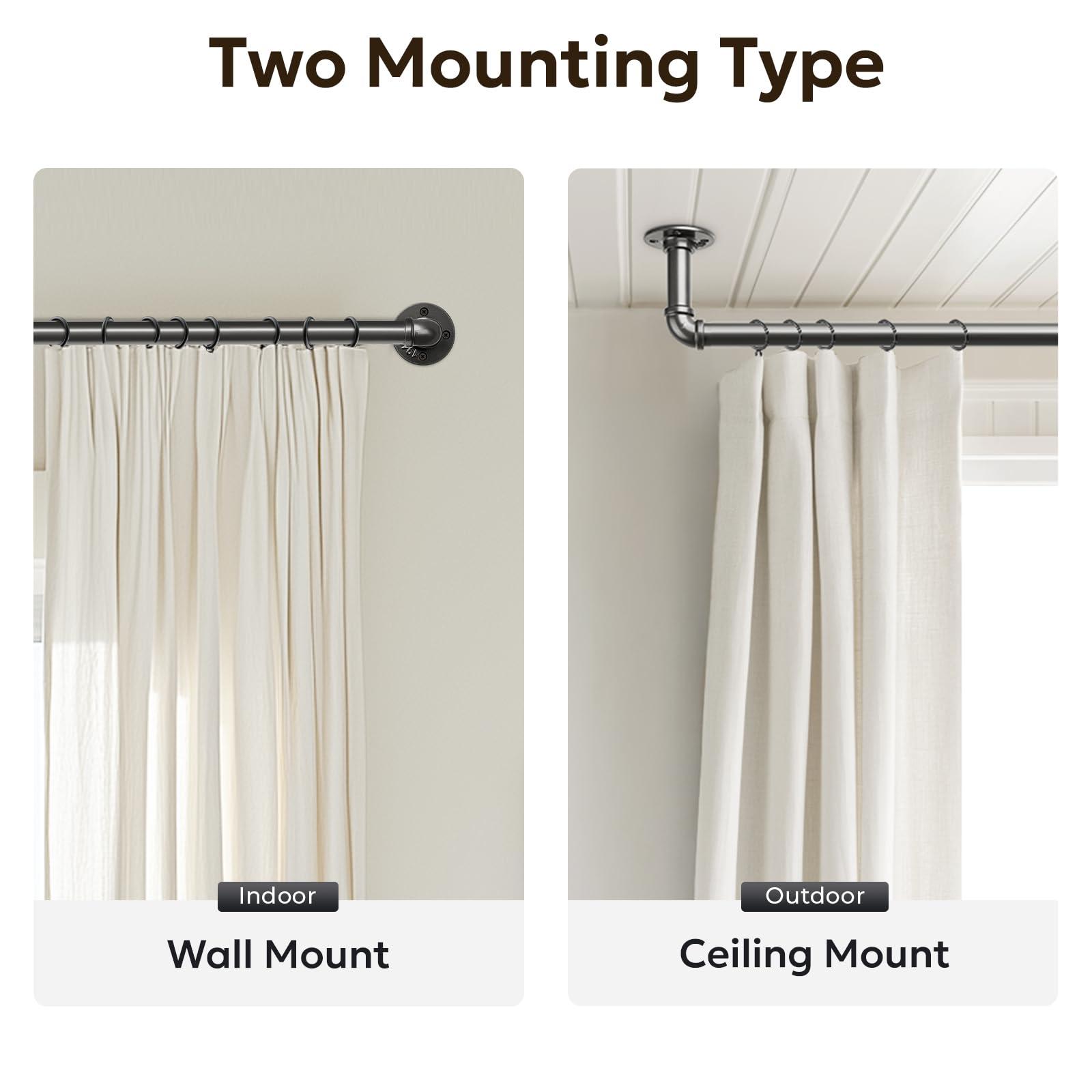 zeerobee Zeerobee Curtain Rods for Windows 144 to 168, 1 Inch Industrial Wrap Around Curtain Rod, Indoor/Outdoor Room Divider Adjustable Drapery Pole, 144"-168", Grey