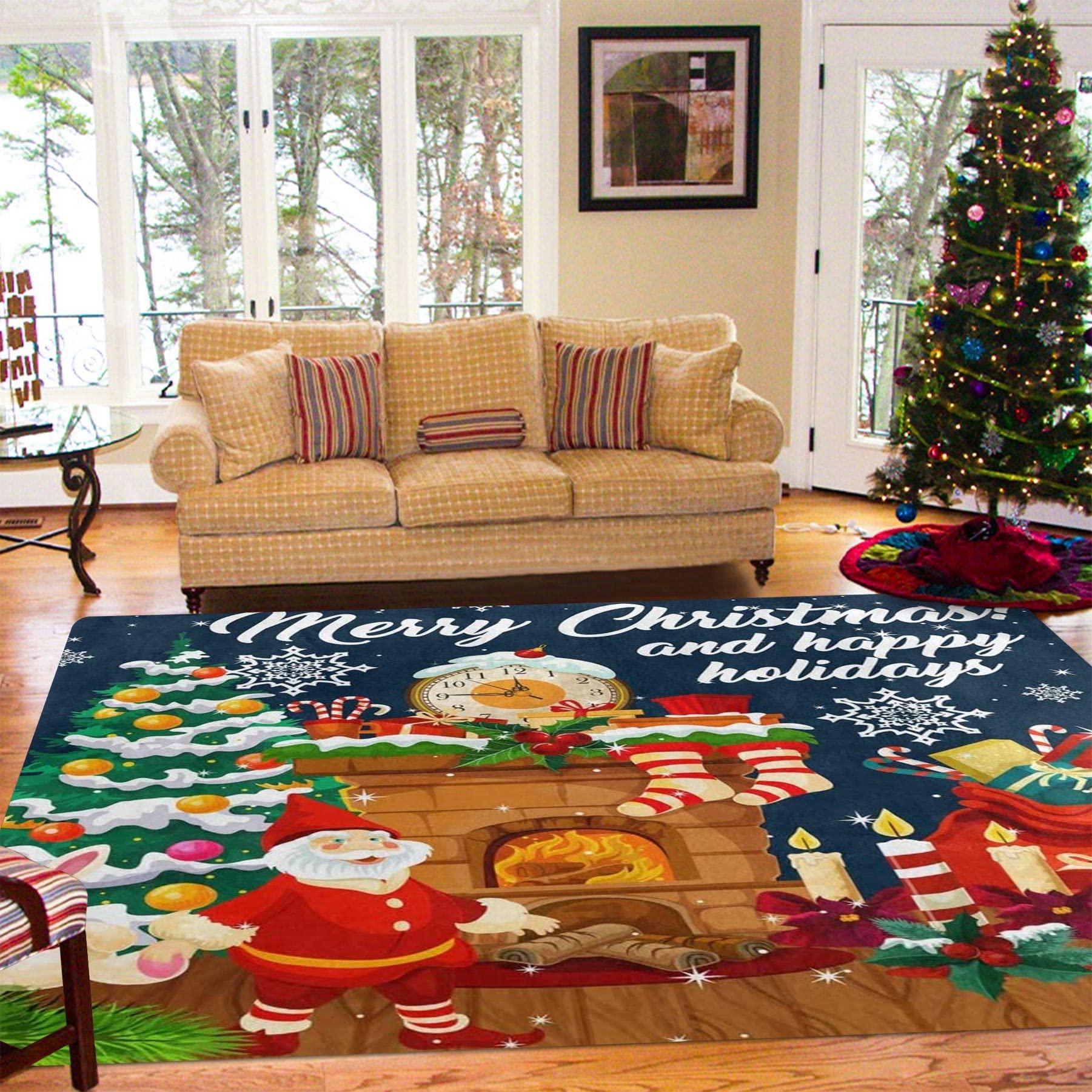 Ocervd Ocervd Merry Christmas Santa Claus Gift Tree Snowflake New Year Area Rug Rugs for Living Room Bedroom 3x5ft