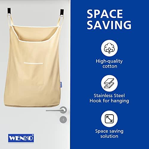 WENKO WENKO Laundry Hamper Bag Hanging, Over The Door Basket with Hooks, for Bathroom, Closet, Space Saving Storage, Wall mounted 3.94 x 20.47 x 31.89 in, Beige